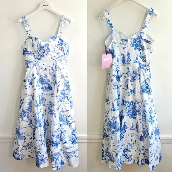 New AVEC LES FILLES Toile Nautical Print Cotton Blend Midi Dress NWT Size 6 - Picture 6 of 17
